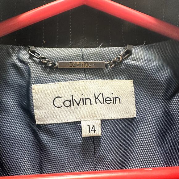 Navy Blue Pin Stripe Calvin Klein Blazer Jacket Suit Plus Size 14 - Picture 4 of 5